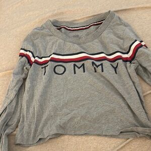 Tommy Hilfiger Gray and Red Long Sleeve Tee
